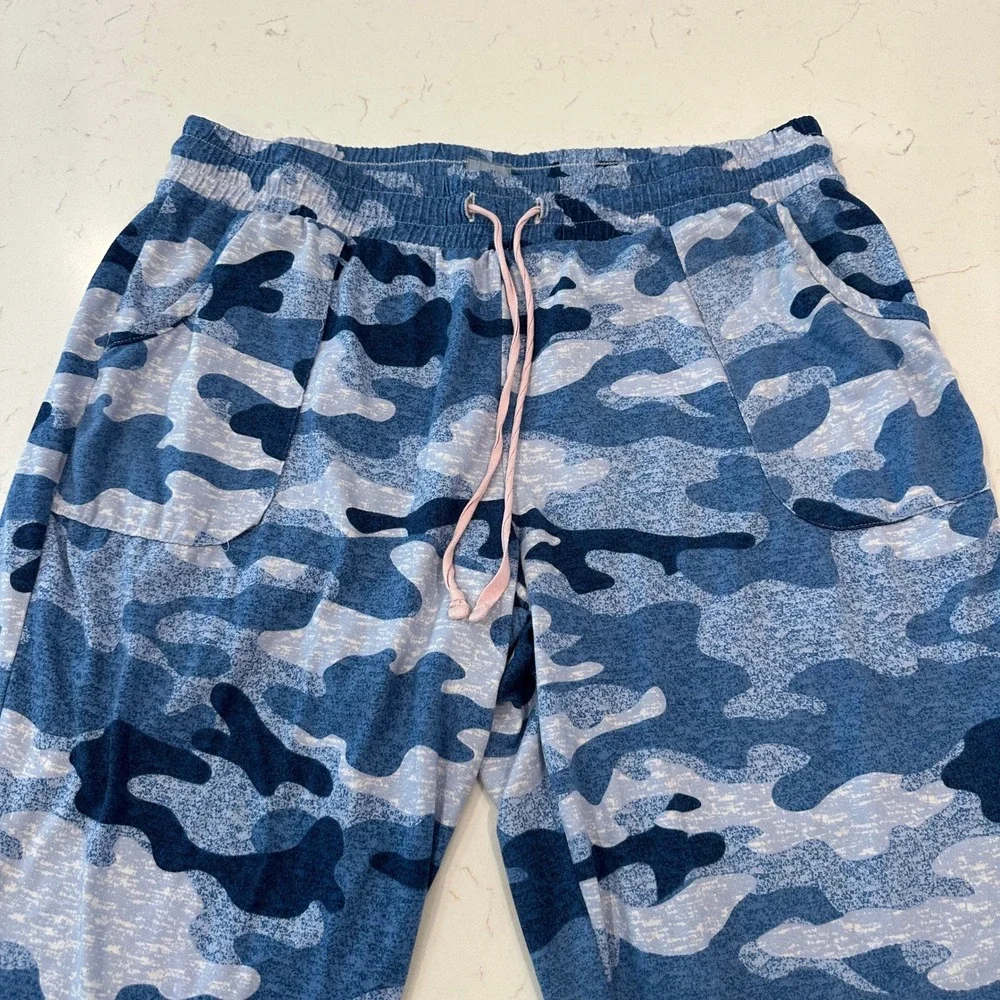 Jane and Bleecker Blue Camo Pajama Pants Women Medium Lounge Sleepwear Pant